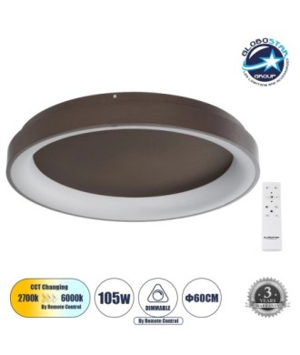 GLOBOSTAR® SALEM 61240 Μοντέρνο Φωτιστικό Οροφής LED 105W 12075lm 120° AC 220-240V IP20 Ρυθμιζόμενο Λευκό CCT με Χειριστήριο από 2700K έως 6000K Dimmable - Lumileds SMD Chip - Καφέ Ματ - Μ60 x Π60 x Υ9.5cm - 3 Χρόνια Εγγύηση